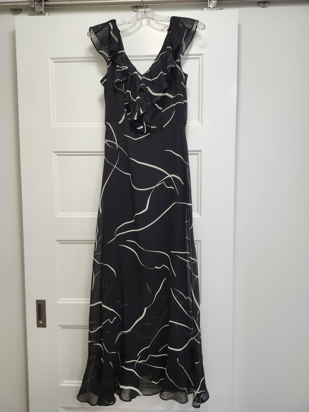 Dkny Black Maxi Dress with Cream Abstract Print